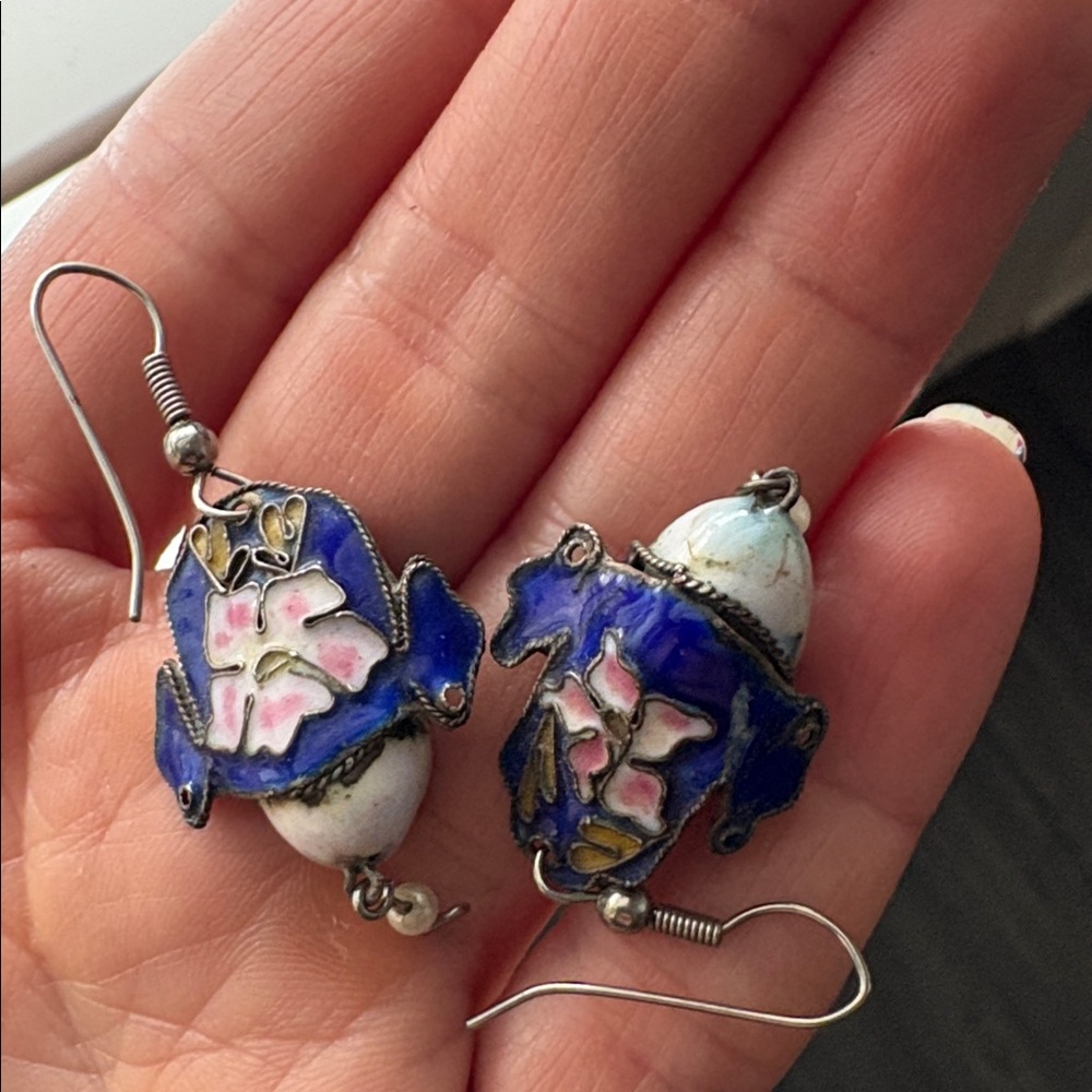Vintage Porcelain Pink, White and purple/Blue Face Earrings - Picture 11 of 11